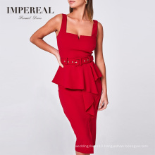 Square Neckline Draped Frill Front Detail Gorgeous Wholesale Forms Peplum Dress